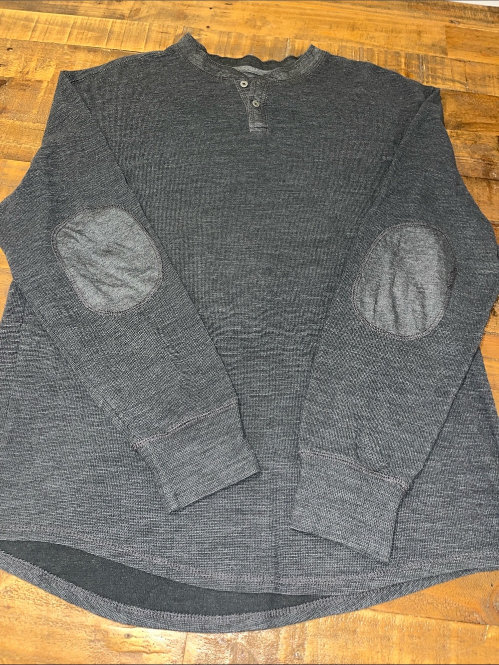 PD&C Charcoal Gray Cotton Crewneck Henley Shirt with Elbow Patches